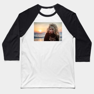 Beautiful woman on the beach at sunrise Baseball T-Shirt